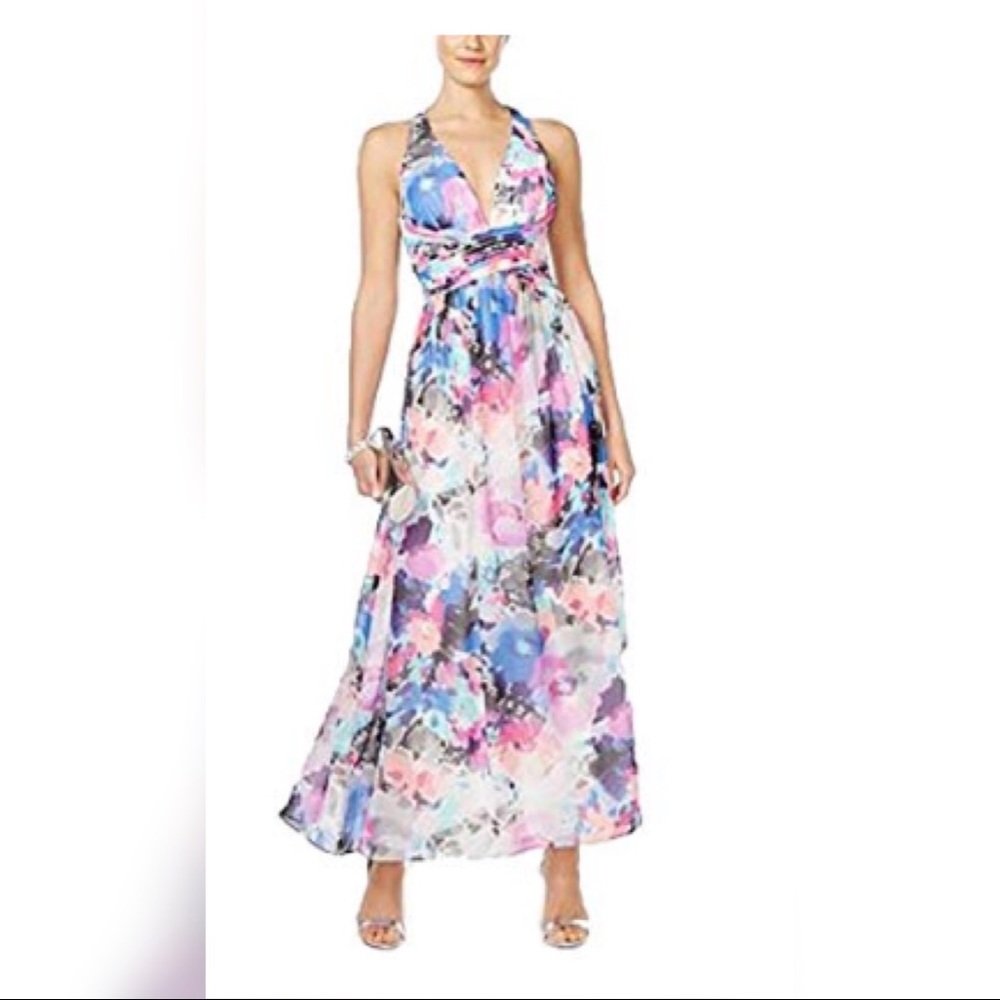 Floral print empire waist halter dress